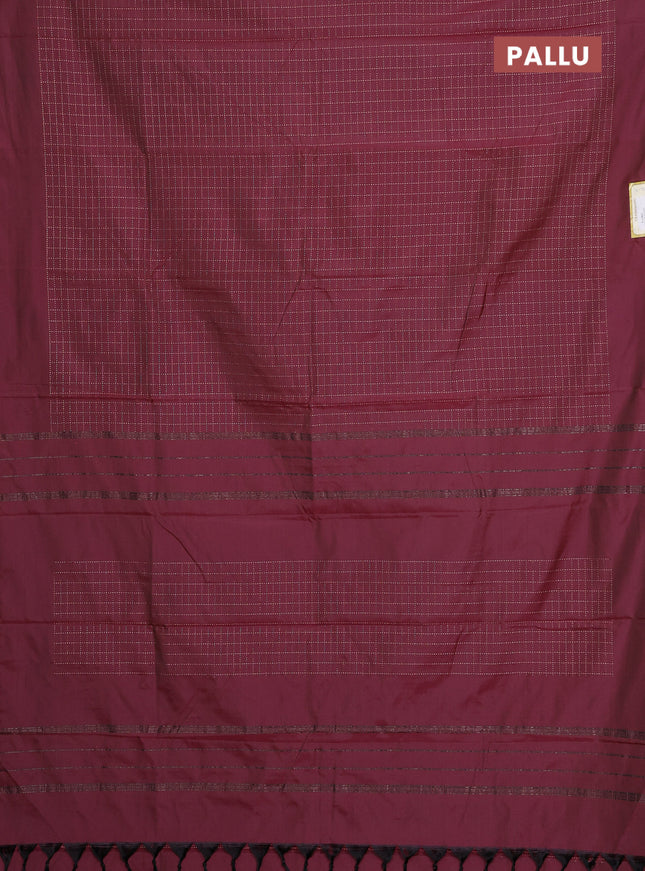 Arani semi silk saree maroon with allover copper zari woven checks in borderless style