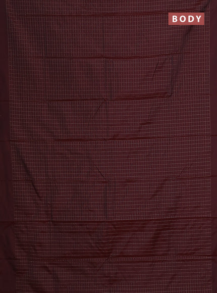 Arani semi silk saree maroon with allover copper zari woven checks in borderless style