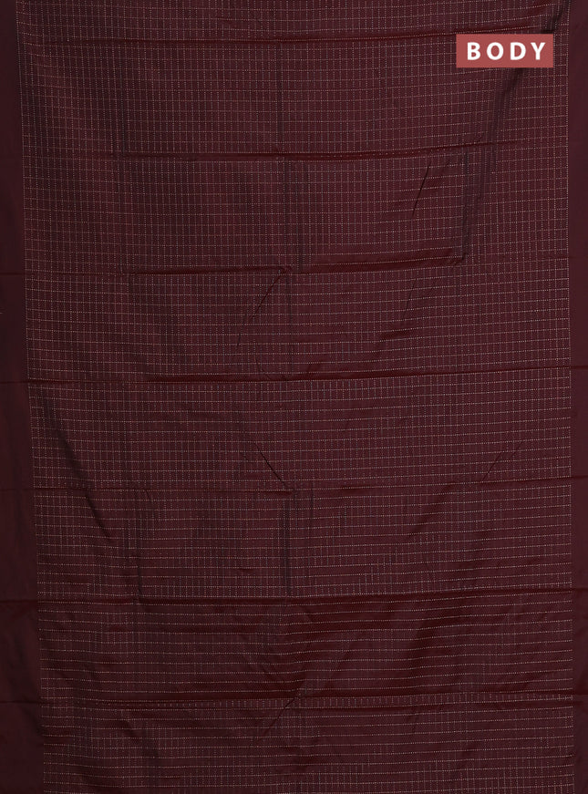 Arani semi silk saree maroon with allover copper zari woven checks in borderless style