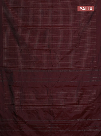 Arani semi silk saree maroon with allover copper zari woven checks in borderless style