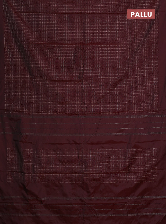 Arani semi silk saree maroon with allover copper zari woven checks in borderless style