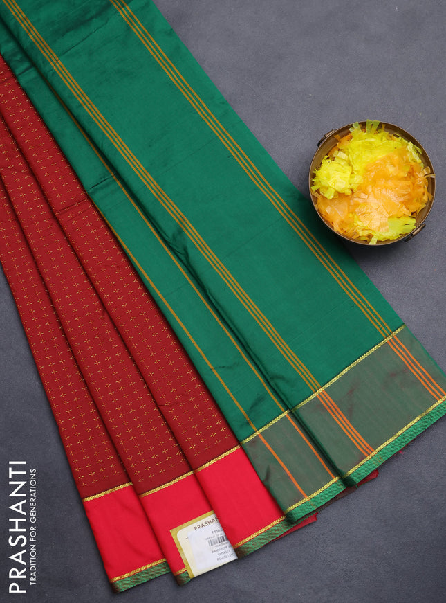 Arani semi silk saree maroon and pink with allover thread weaves and rettapet zari woven border`