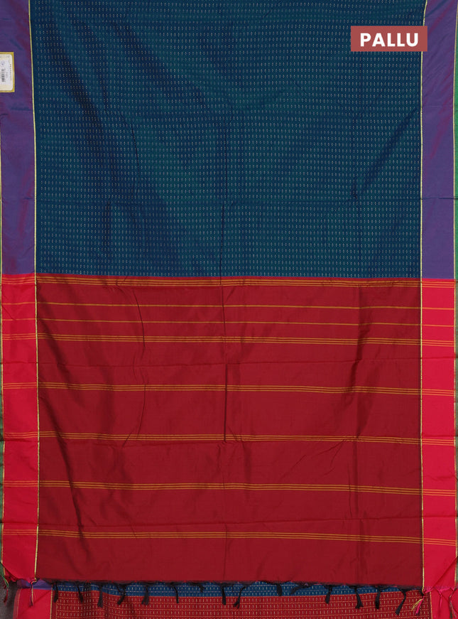 Arani semi silk saree cs blue and reddish pink with allover thread weaves and rettapet zari woven border`