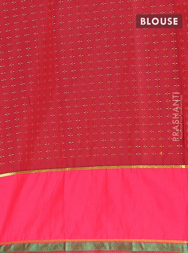 Arani semi silk saree cs blue and reddish pink with allover thread weaves and rettapet zari woven border`