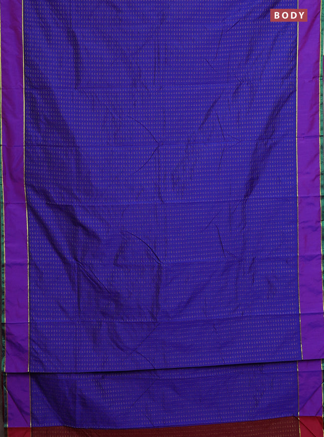 Arani semi silk saree blue and purple with allover thread weaves and rettapet zari woven border`