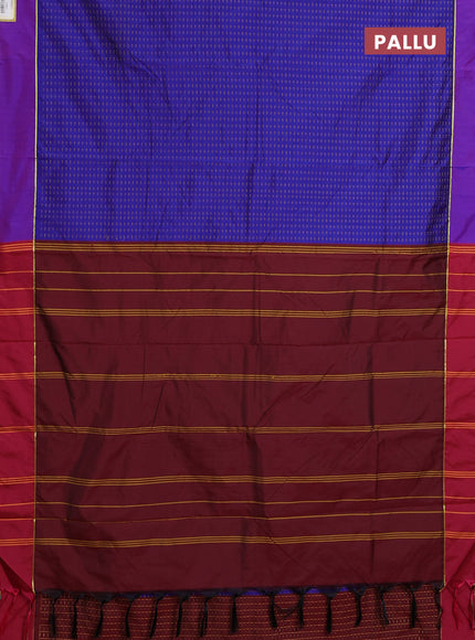 Arani semi silk saree blue and purple with allover thread weaves and rettapet zari woven border`