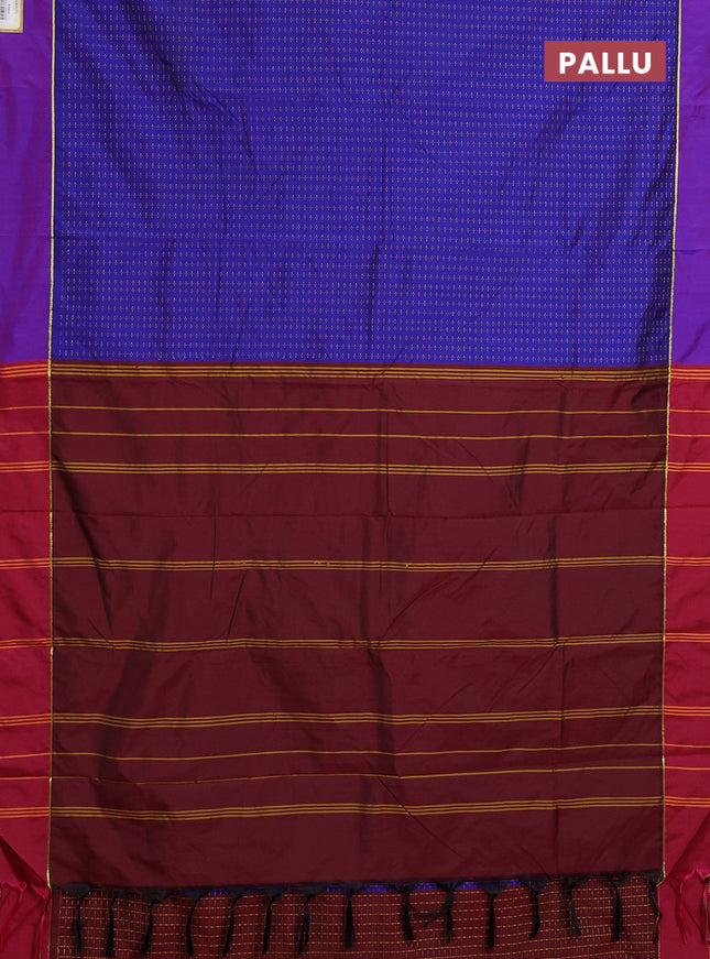 Arani semi silk saree blue and purple with allover thread weaves and rettapet zari woven border`