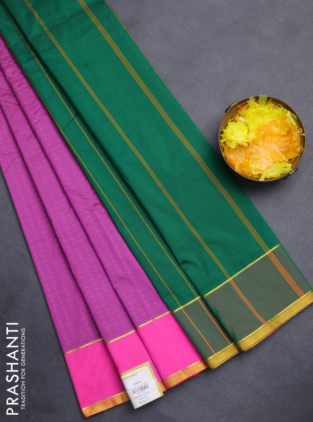 Arani semi silk saree purple and pink with allover thread weaves and rettapet zari woven border`