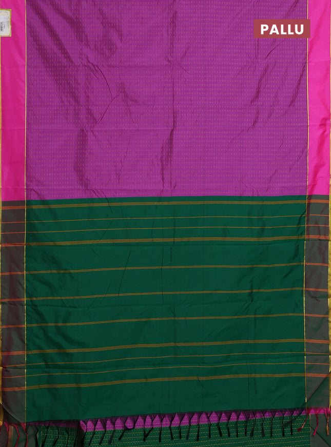 Arani semi silk saree purple and pink with allover thread weaves and rettapet zari woven border`