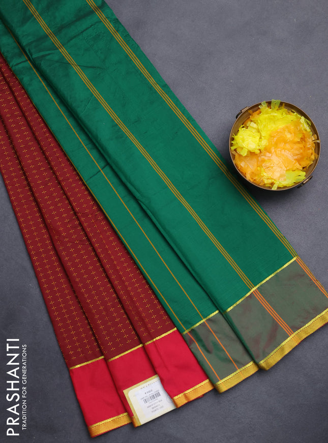 Arani semi silk saree maroon and pink with allover thread weaves and rettapet zari woven border`