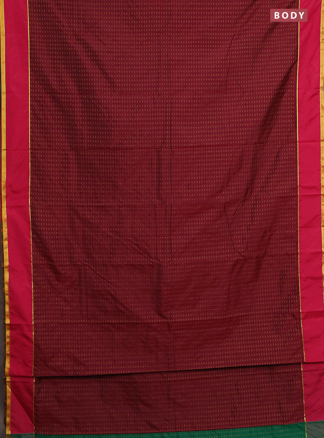 Arani semi silk saree maroon and pink with allover thread weaves and rettapet zari woven border`