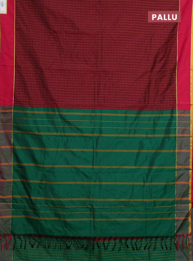 Arani semi silk saree maroon and pink with allover thread weaves and rettapet zari woven border`