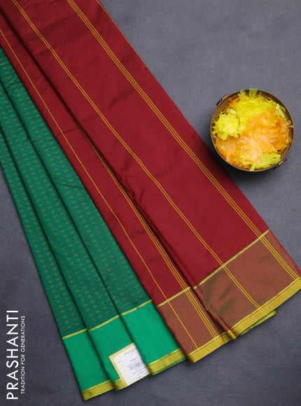 Arani semi silk saree green with allover thread weaves and rettapet zari woven border`
