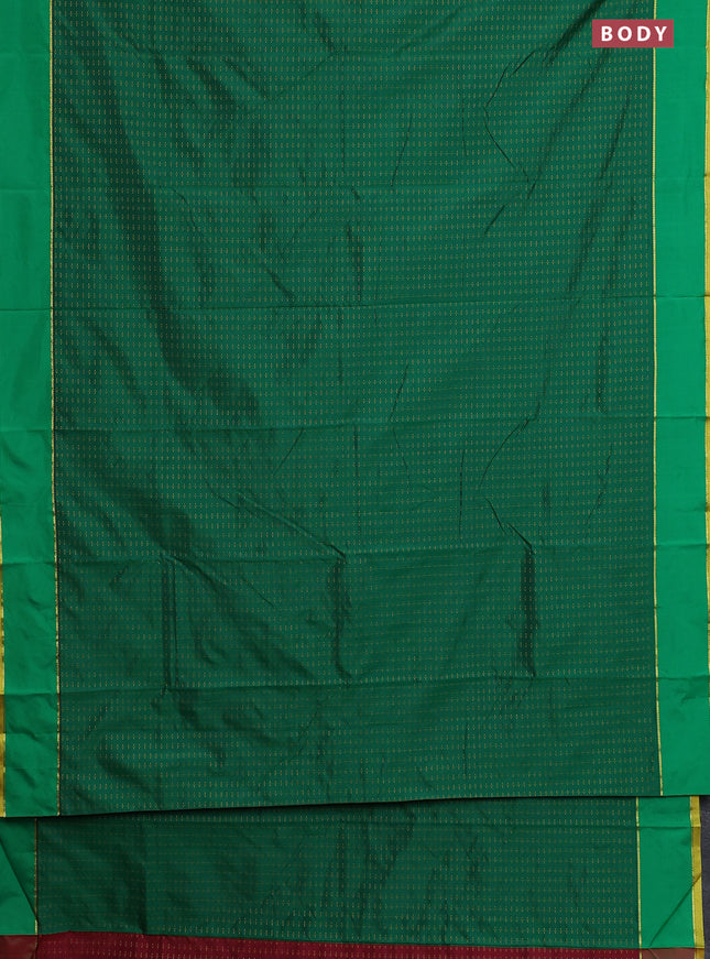 Arani semi silk saree green with allover thread weaves and rettapet zari woven border`