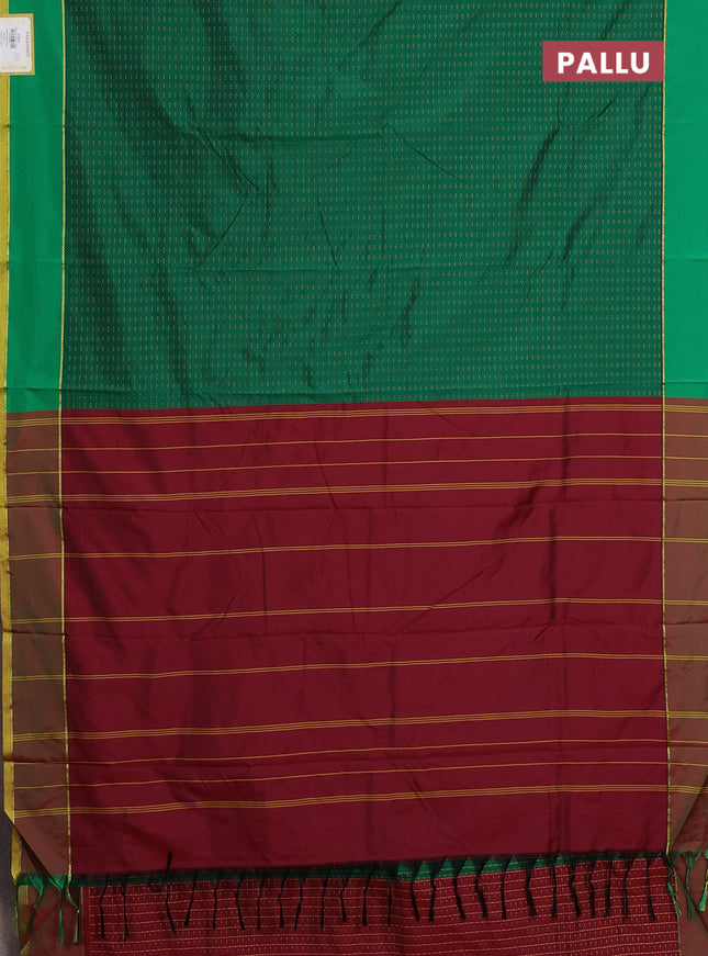 Arani semi silk saree green with allover thread weaves and rettapet zari woven border`