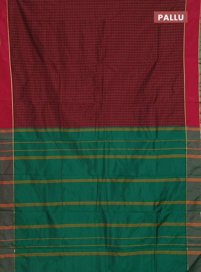 Arani semi silk saree maroon and red with allover thread weaves and rettapet zari woven border`