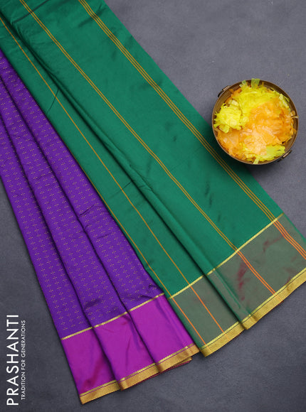 Arani semi silk saree violet and purple with allover thread weaves and rettapet zari woven border`