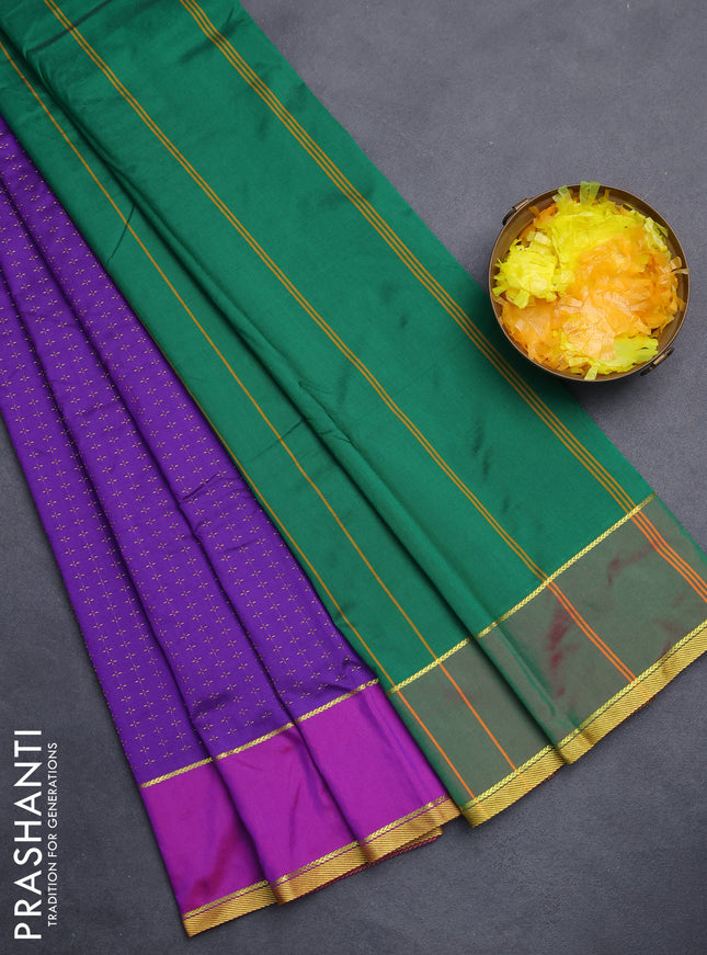 Arani semi silk saree violet and purple with allover thread weaves and rettapet zari woven border`