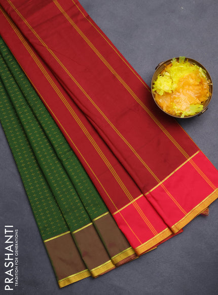 Arani semi silk saree sap green and reddish pink with allover thread weaves and rettapet zari woven border`