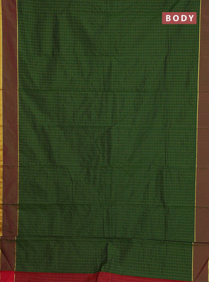 Arani semi silk saree sap green and reddish pink with allover thread weaves and rettapet zari woven border`