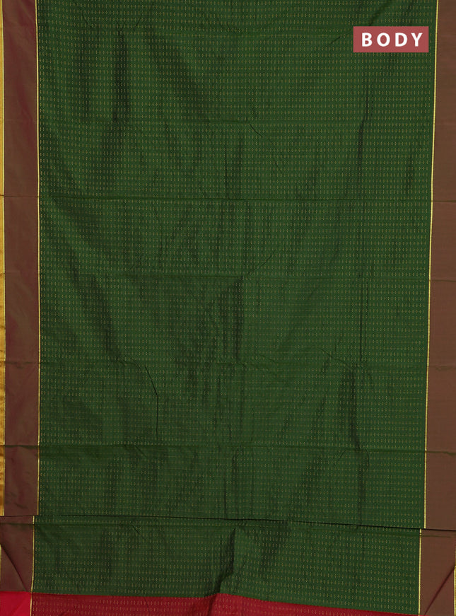 Arani semi silk saree sap green and reddish pink with allover thread weaves and rettapet zari woven border`