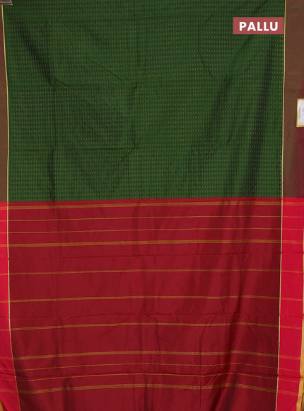 Arani semi silk saree sap green and reddish pink with allover thread weaves and rettapet zari woven border`