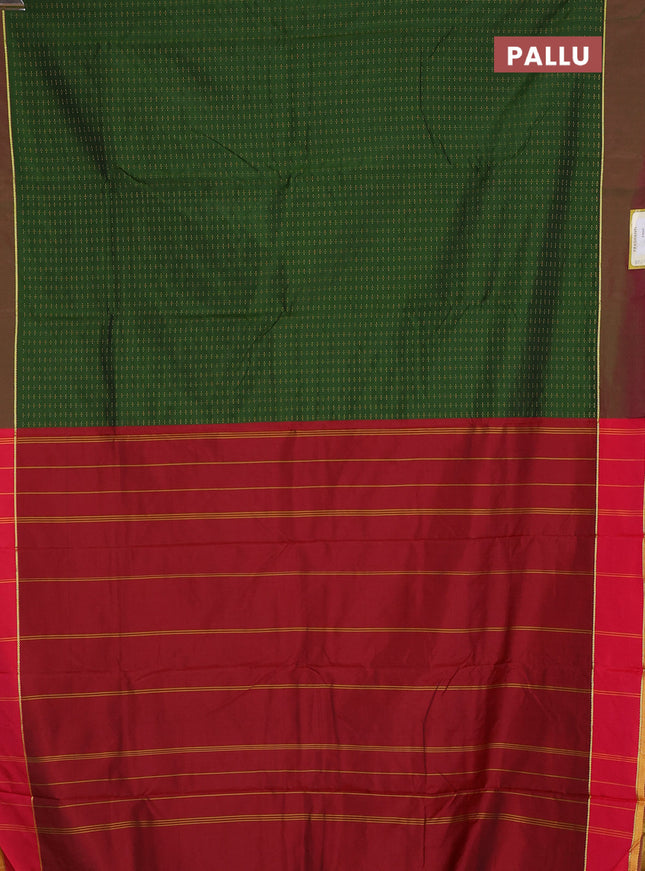 Arani semi silk saree sap green and reddish pink with allover thread weaves and rettapet zari woven border`