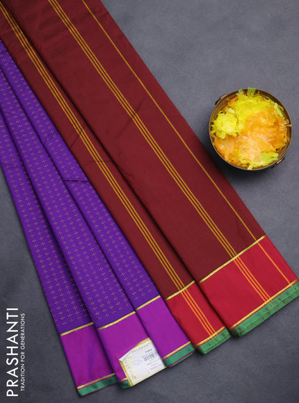 Arani semi silk saree violet and purple with allover thread weaves and rettapet zari woven border`