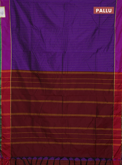 Arani semi silk saree violet and purple with allover thread weaves and rettapet zari woven border`