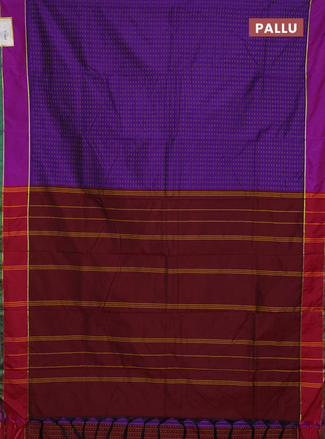 Arani semi silk saree violet and purple with allover thread weaves and rettapet zari woven border`