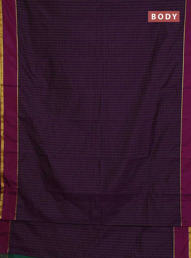 Arani semi silk saree deep purple and green with allover thread weaves and rettapet zari woven border`