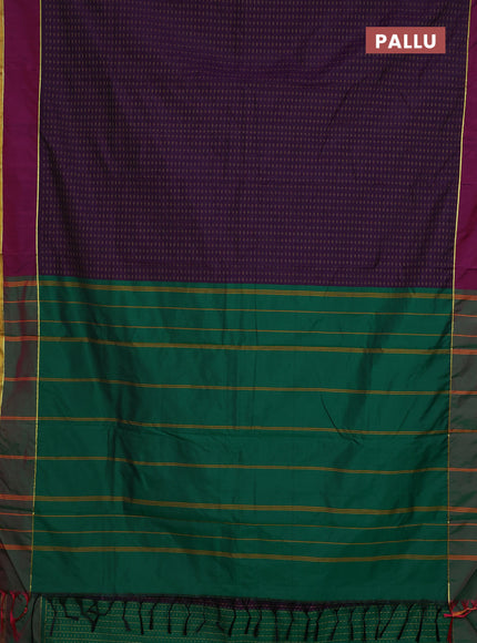 Arani semi silk saree deep purple and green with allover thread weaves and rettapet zari woven border`