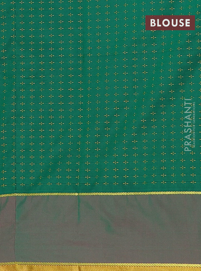 Arani semi silk saree deep purple and green with allover thread weaves and rettapet zari woven border`