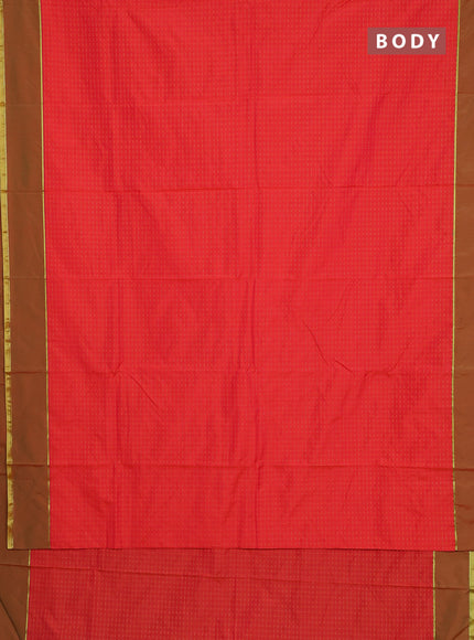 Arani semi silk saree orange and dual shade of green with allover thread weaves and rettapet zari woven border`