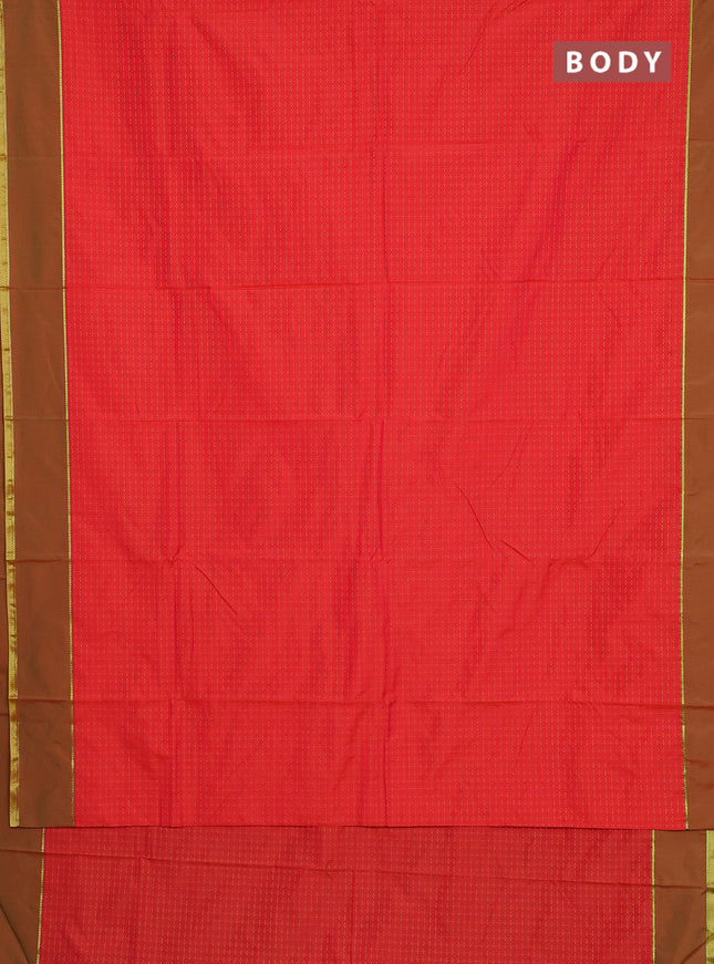 Arani semi silk saree orange and dual shade of green with allover thread weaves and rettapet zari woven border`