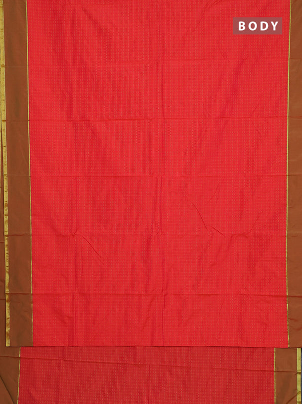 Arani semi silk saree orange and dual shade of green with allover thread weaves and rettapet zari woven border`