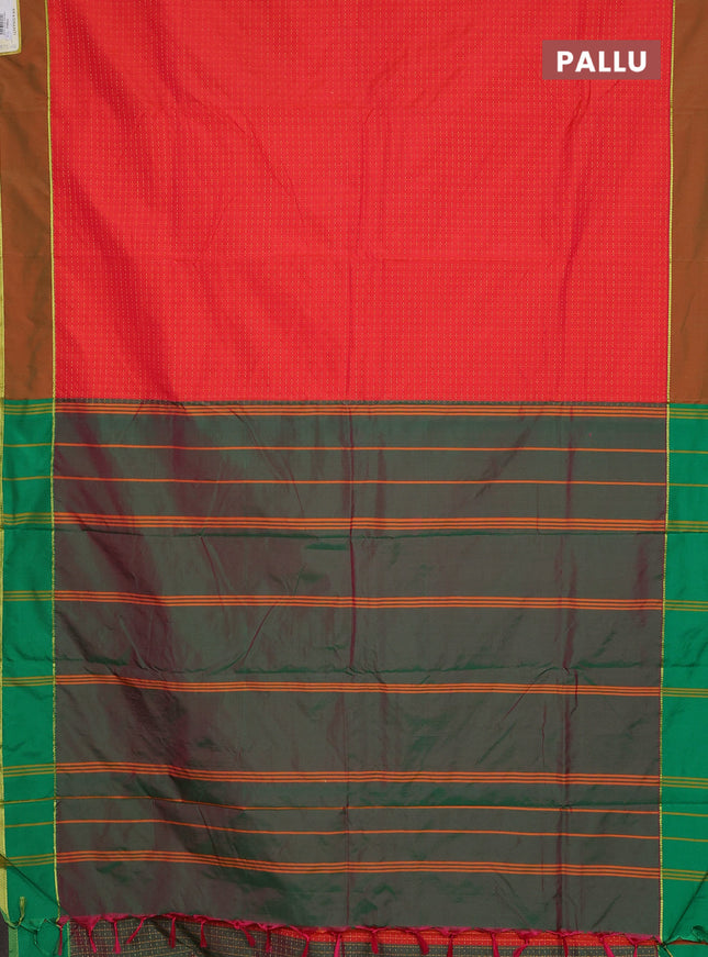 Arani semi silk saree orange and dual shade of green with allover thread weaves and rettapet zari woven border`