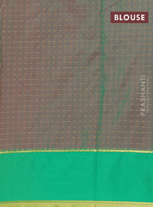 Arani semi silk saree orange and dual shade of green with allover thread weaves and rettapet zari woven border`