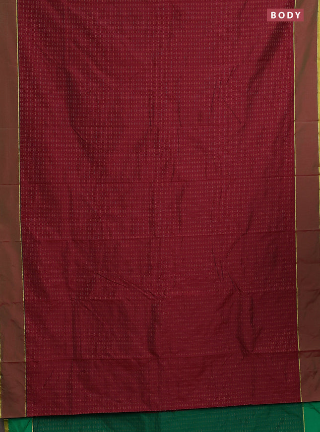 Arani semi silk saree maroon and dark green with allover thread weaves and rettapet zari woven border`