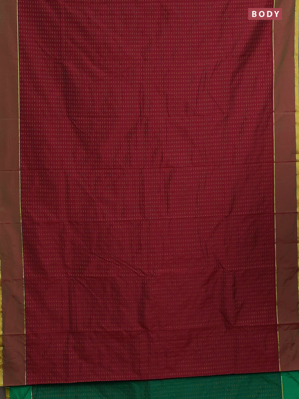 Arani semi silk saree maroon and dark green with allover thread weaves and rettapet zari woven border`