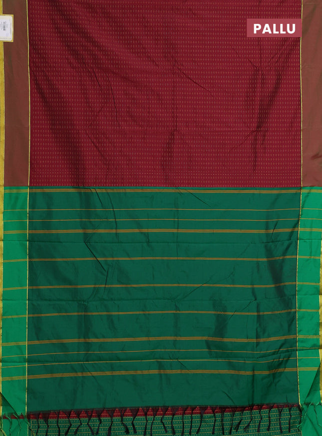 Arani semi silk saree maroon and dark green with allover thread weaves and rettapet zari woven border`