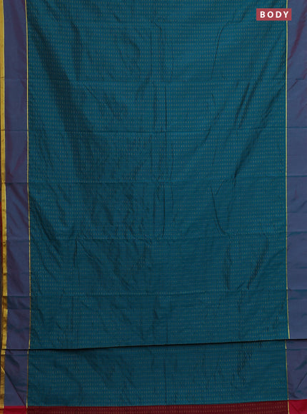 Arani semi silk saree peacock green and maroon with allover thread weaves and rettapet zari woven border`