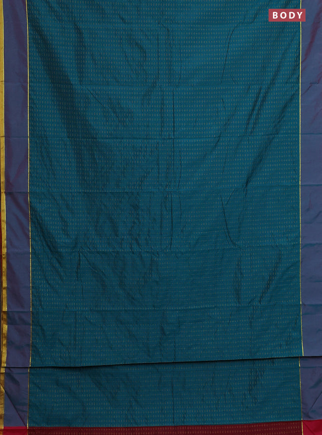 Arani semi silk saree peacock green and maroon with allover thread weaves and rettapet zari woven border`