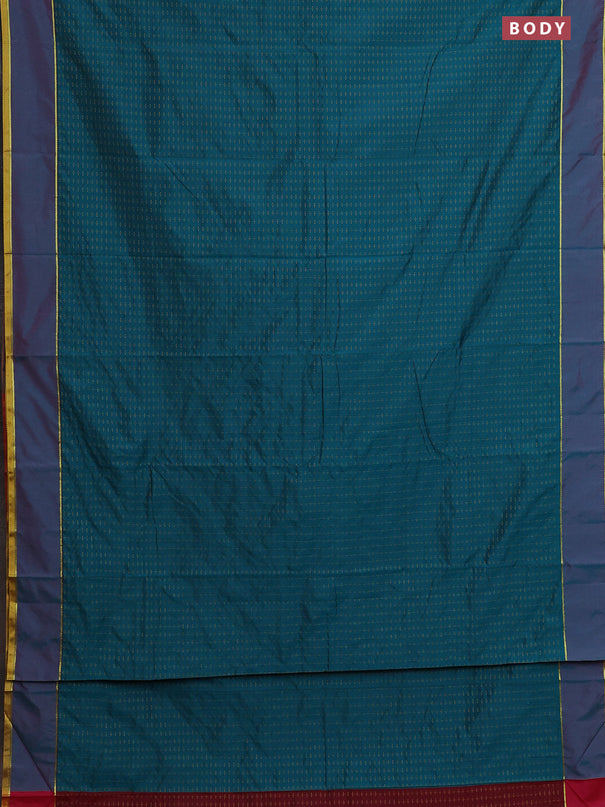 Arani semi silk saree peacock green and maroon with allover thread weaves and rettapet zari woven border`