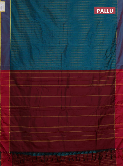 Arani semi silk saree peacock green and maroon with allover thread weaves and rettapet zari woven border`