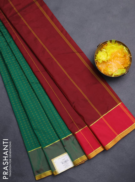 Arani semi silk saree green and maroon with allover thread weaves and rettapet zari woven border`