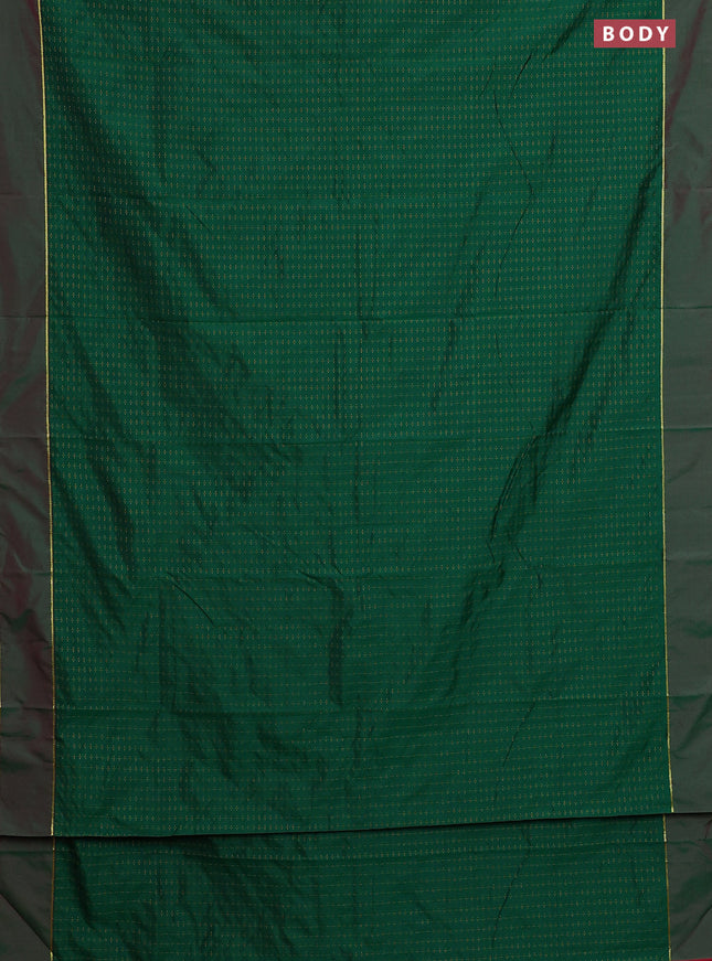 Arani semi silk saree green and maroon with allover thread weaves and rettapet zari woven border`