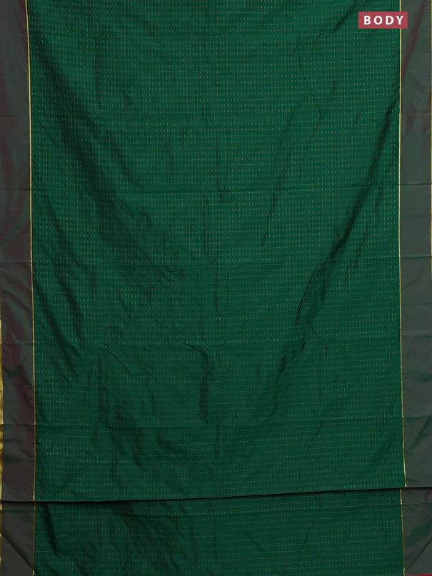 Arani semi silk saree green and maroon with allover thread weaves and rettapet zari woven border`