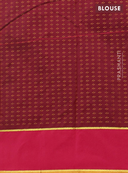 Arani semi silk saree green and maroon with allover thread weaves and rettapet zari woven border`
