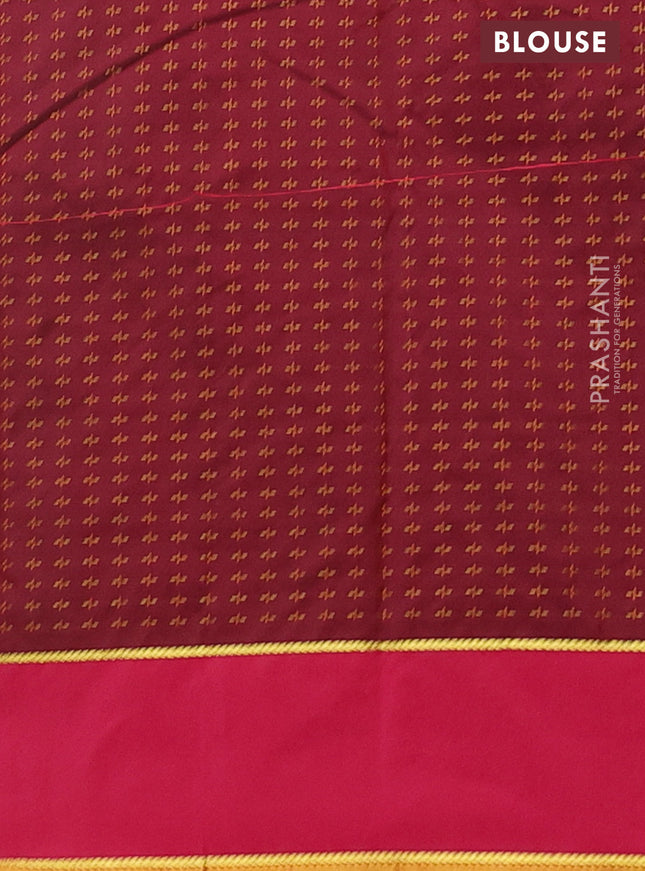 Arani semi silk saree green and maroon with allover thread weaves and rettapet zari woven border`